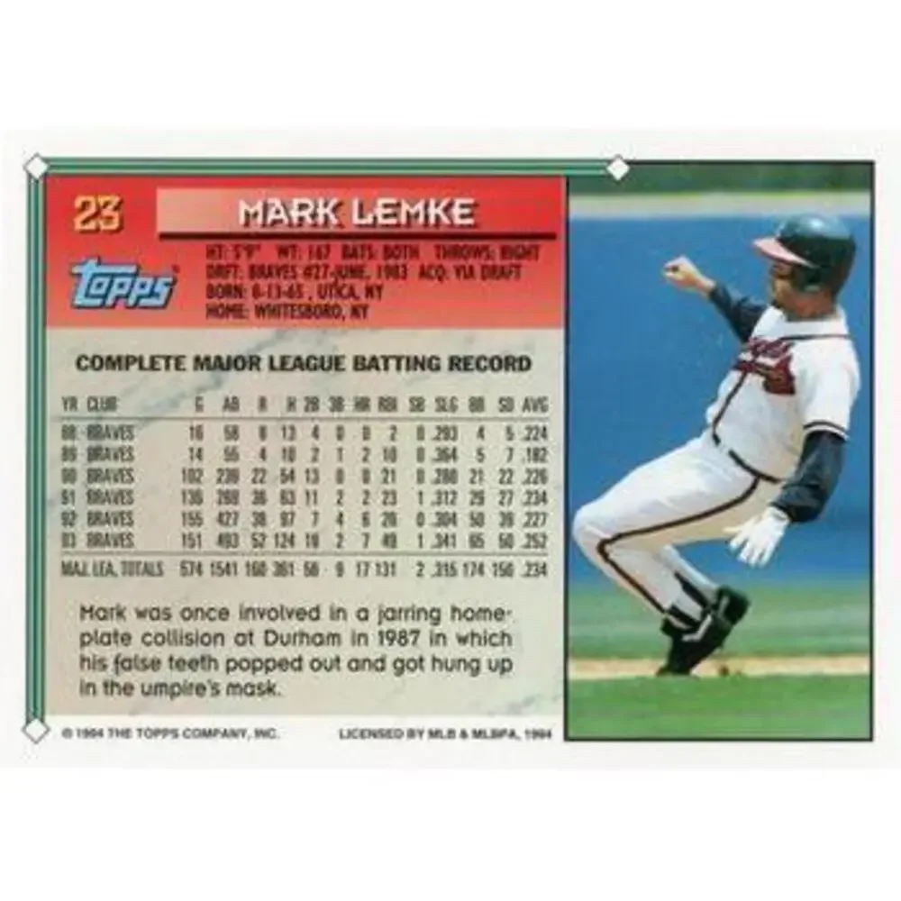 1994 Topps Mark Lemke # 23 Atlanta Braves